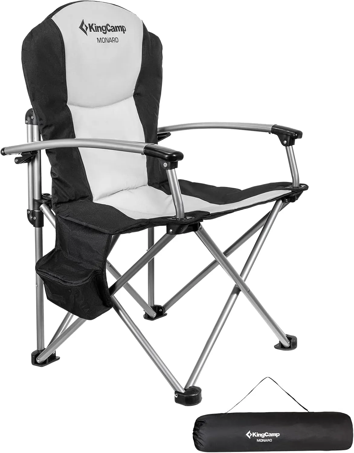 KingCamp Oversized Camping Folding Chair with Lumbar Support, Heavy Duty Ergonomic Padded Arm Chair with Cooler Bag, Cup Holder, Portable for Outdoor