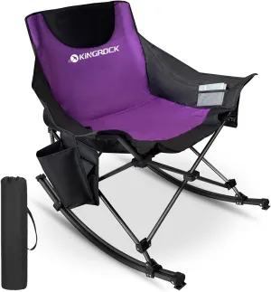KINGROCK Oversized Rocking Camping Chair, Folding Camp Chairs with Pocket and Carry Bags, Rocking Camping Chairs for Adults with Pillow Cup Holder, Recliner for Outdoor Travel Sports Games