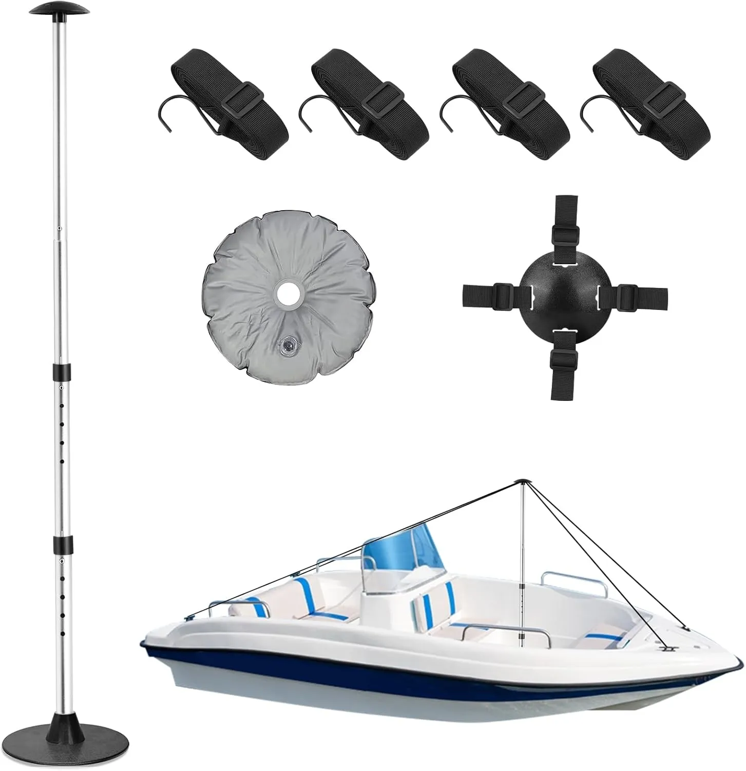 KOMCLUB Pontoon Boat Cover Support System Adjustable Boat Cover Support Poles for Extension Telescopic Support Pole Height of 22.4”-51.2” Poles for Boat Cover with Webbing Strap Weight Bag, SBT-07