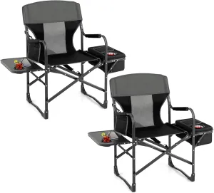 KOTEK Camping Directors Chair, Outdoor Folding Chair with Side Table, Cooler Bag & Storage Pocket, Supports 400 LBS, Portable Camp Chairs for Fishing, Picnic, Concert, Beach, Lawn, Patio (2, Black)