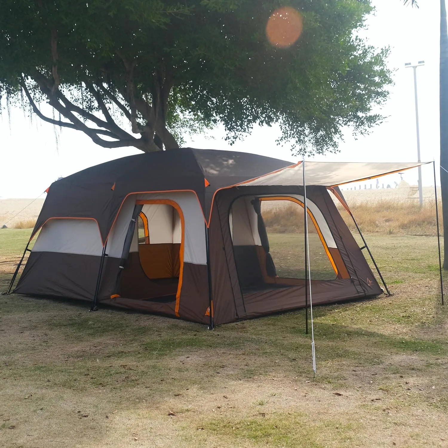 KTT Extra Large Tent 10-12-14 Person(Style-B),Family Cabin Tents,2 Rooms,3 Doors and 3 Windows with Mesh,Straight Wall,Waterproof,Double Layer,Big Tent for Outdoor,Picnic,Camping,Family Gathering