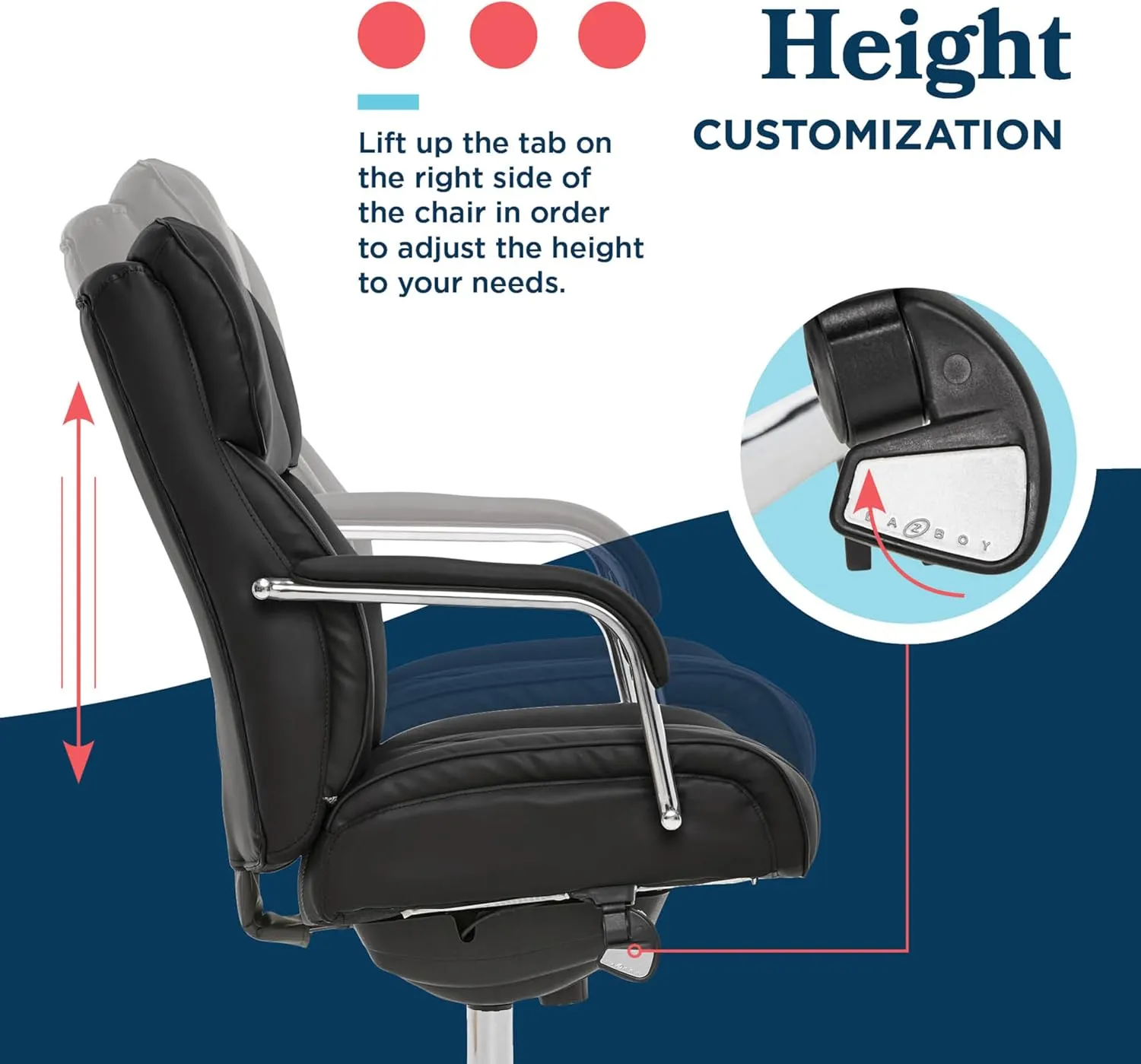 La-Z-Boy Sutherland Quilted Leather Executive Office Chair with Padded Arms, High Back Ergonomic Desk Chair with Lumbar Support, Black Bonded Leather