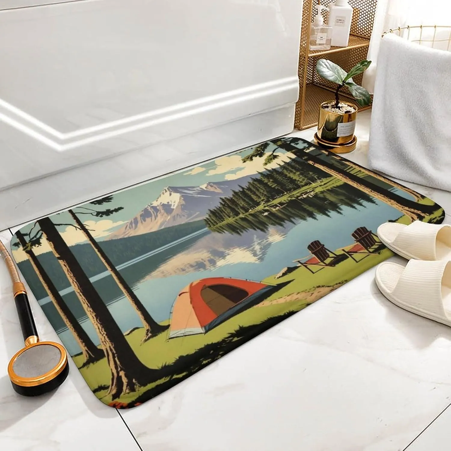 Lakeside Camping Bathroom Rugs Non Slip Washable Bath Mats Rugs for Bathroom Floor Soft Absorbent Farmhouse Carpet for Bathroom Shower Tub 16"x24"