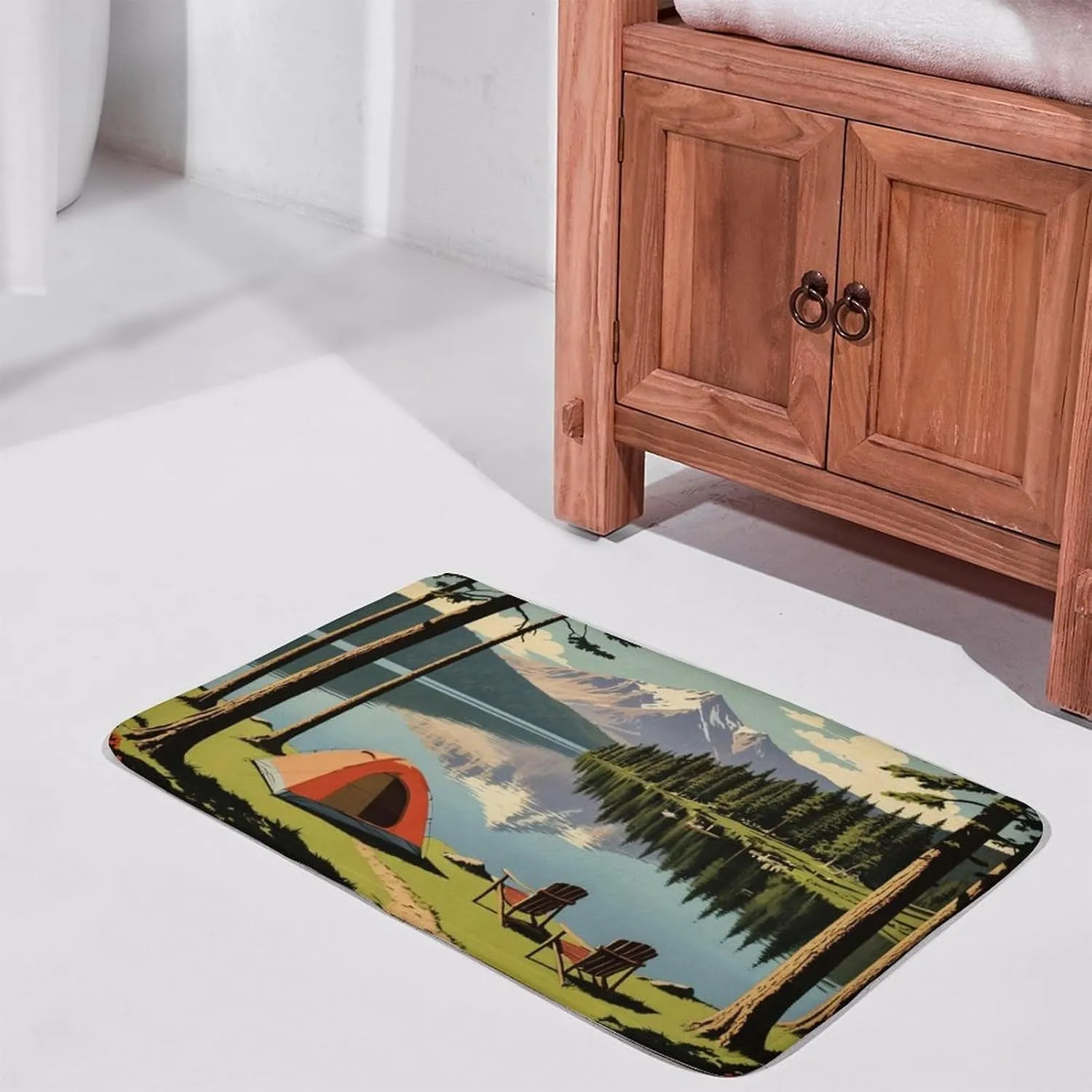 Lakeside Camping Bathroom Rugs Non Slip Washable Bath Mats Rugs for Bathroom Floor Soft Absorbent Farmhouse Carpet for Bathroom Shower Tub 16"x24"