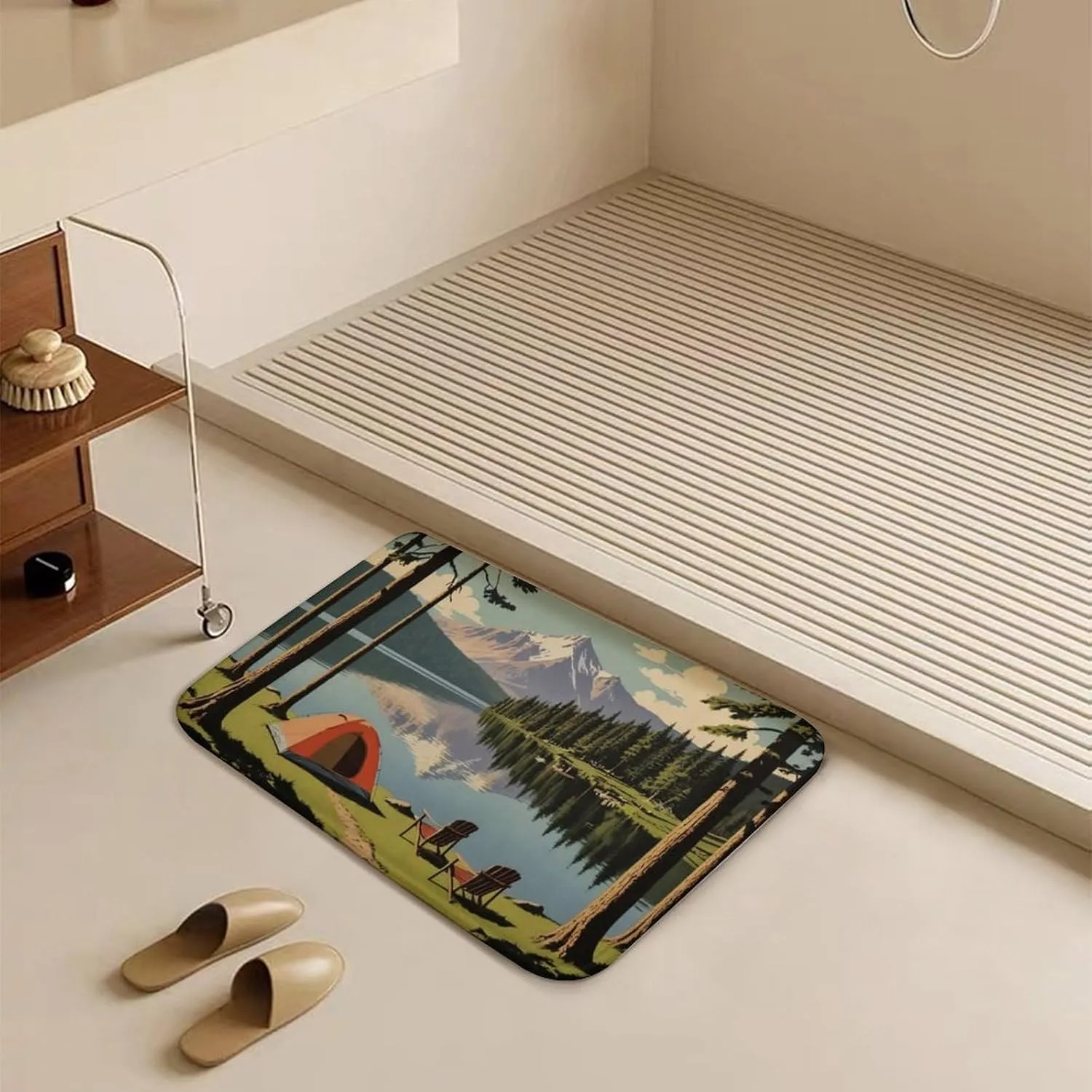 Lakeside Camping Bathroom Rugs Non Slip Washable Bath Mats Rugs for Bathroom Floor Soft Absorbent Farmhouse Carpet for Bathroom Shower Tub 16"x24"