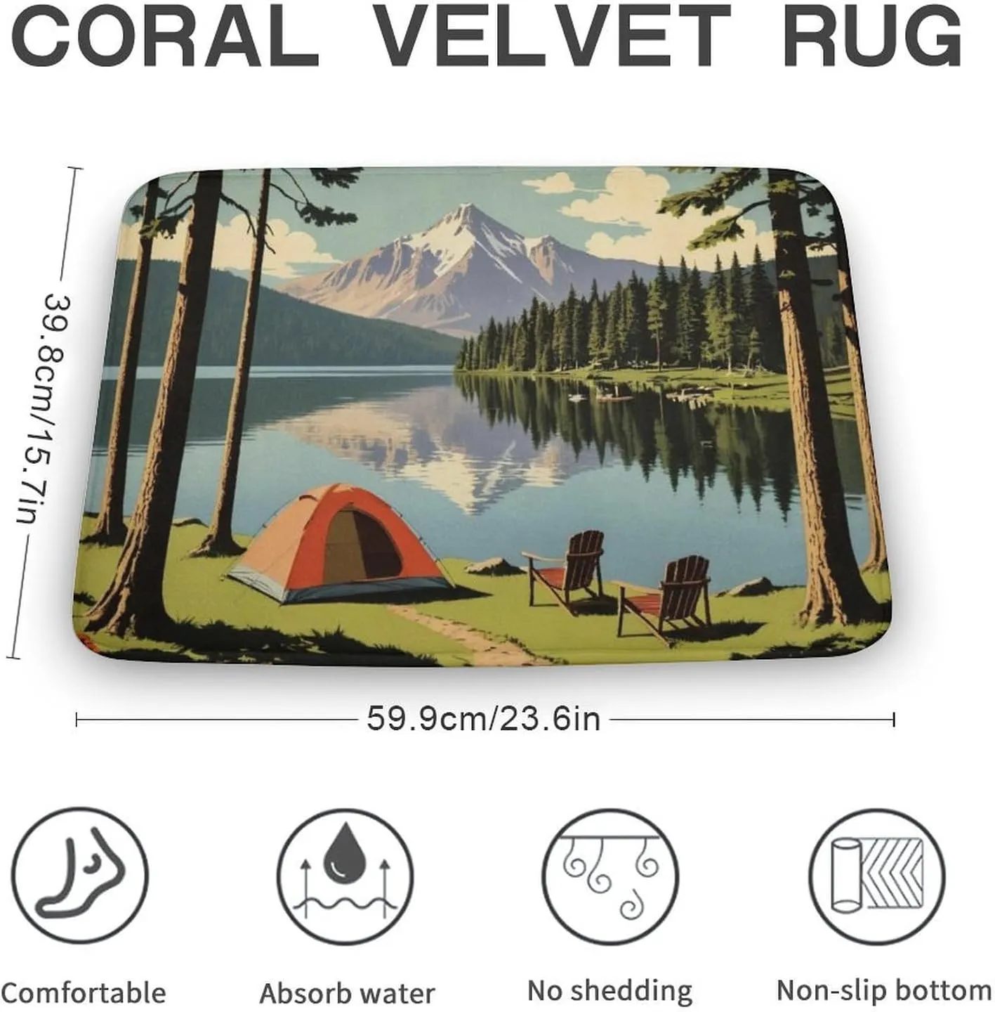 Lakeside Camping Bathroom Rugs Non Slip Washable Bath Mats Rugs for Bathroom Floor Soft Absorbent Farmhouse Carpet for Bathroom Shower Tub 16"x24"