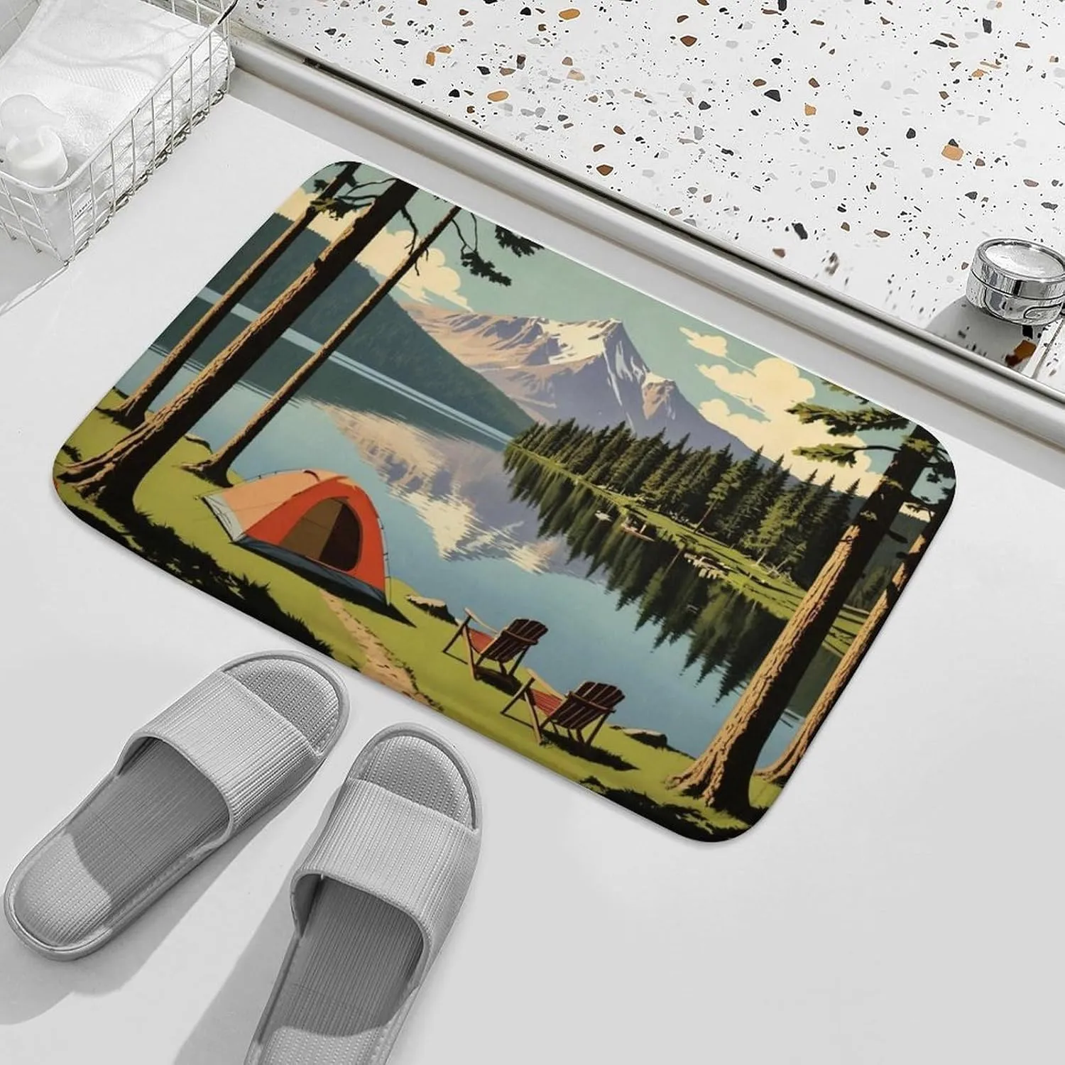 Lakeside Camping Bathroom Rugs Non Slip Washable Bath Mats Rugs for Bathroom Floor Soft Absorbent Farmhouse Carpet for Bathroom Shower Tub 16"x24"