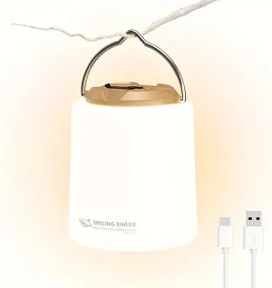 LAMJAD Portable LED Camping Lantern,Mini Smiling Shark Camp Lamp,Warm Light and 2400 mAh Rechargeable,3 Modes Camping Light Outdoor and Indoor