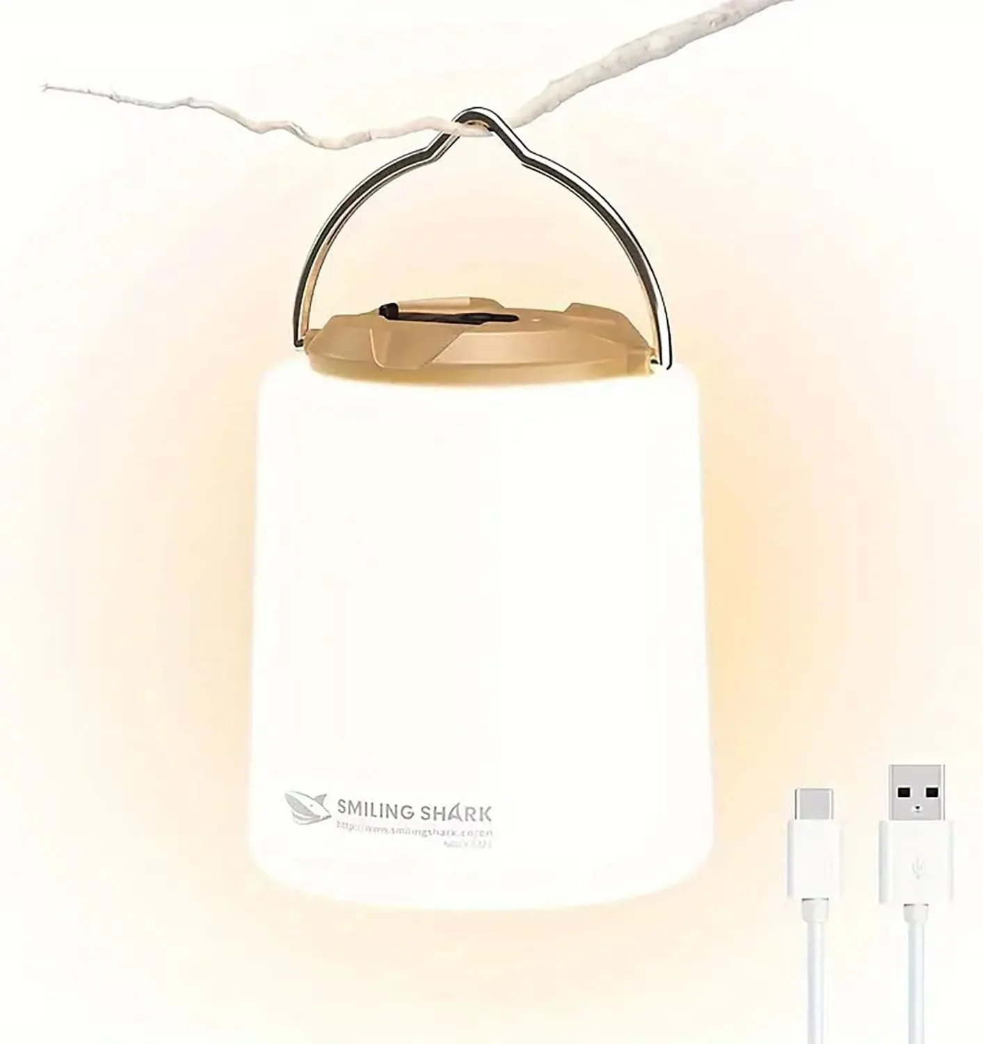 LAMJAD Portable LED Camping Lantern,Mini Smiling Shark Camp Lamp,Warm Light and 2400 mAh Rechargeable,3 Modes Camping Light Outdoor and Indoor