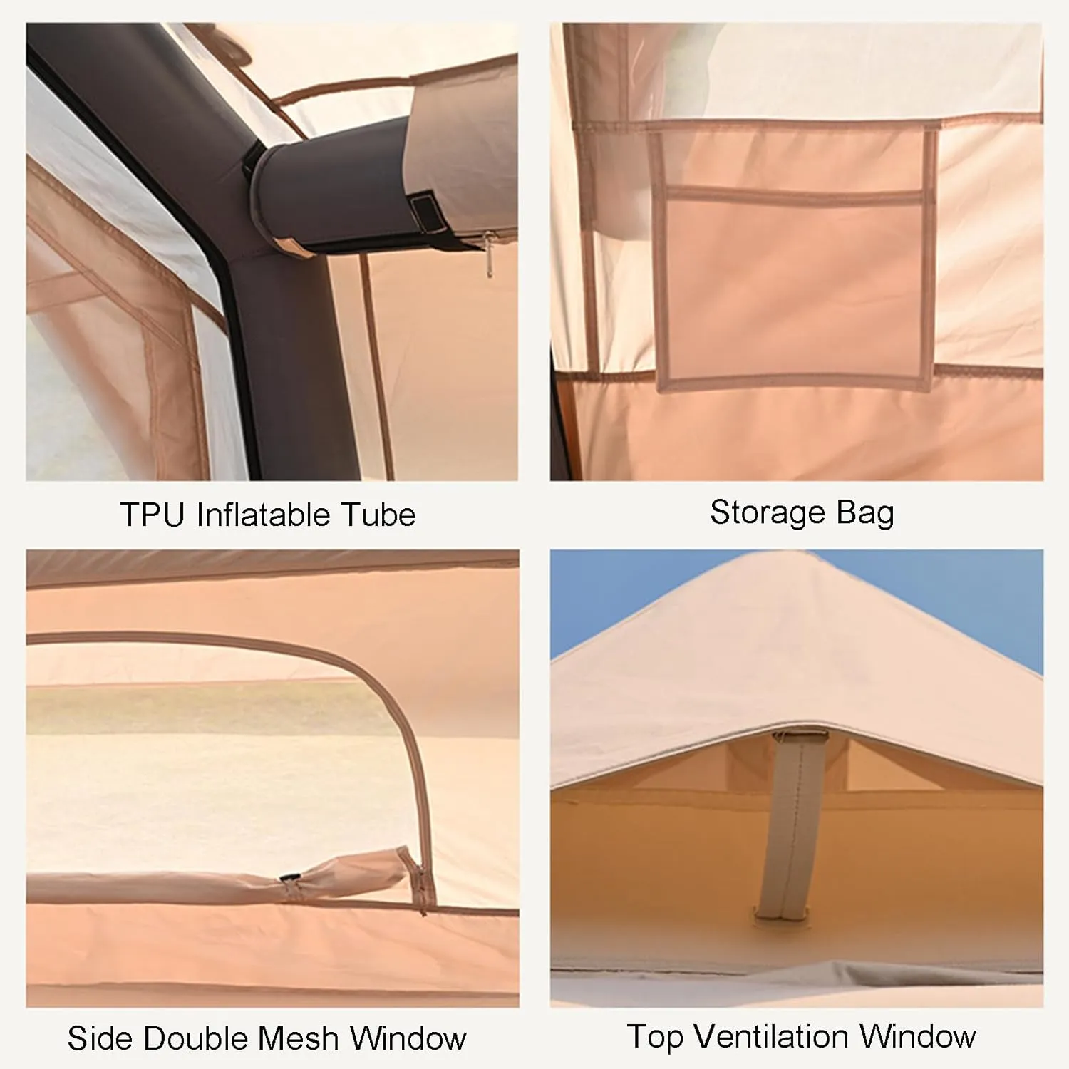 Large Air Tent 4 Season Inflatable Tent for Camping,5-6 Person Outdoor Camping Cabin Tents with Stove Jack Mesh Windows,Easy Setup Waterproof Oxford Tents