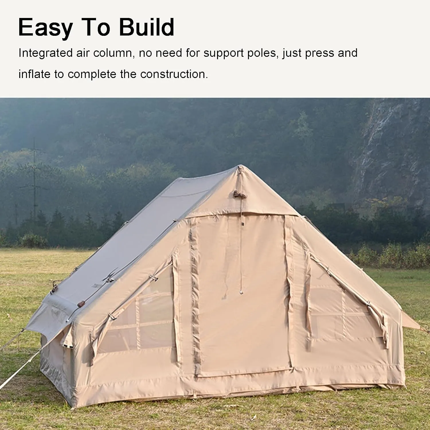 Large Air Tent 4 Season Inflatable Tent for Camping,5-6 Person Outdoor Camping Cabin Tents with Stove Jack Mesh Windows,Easy Setup Waterproof Oxford Tents