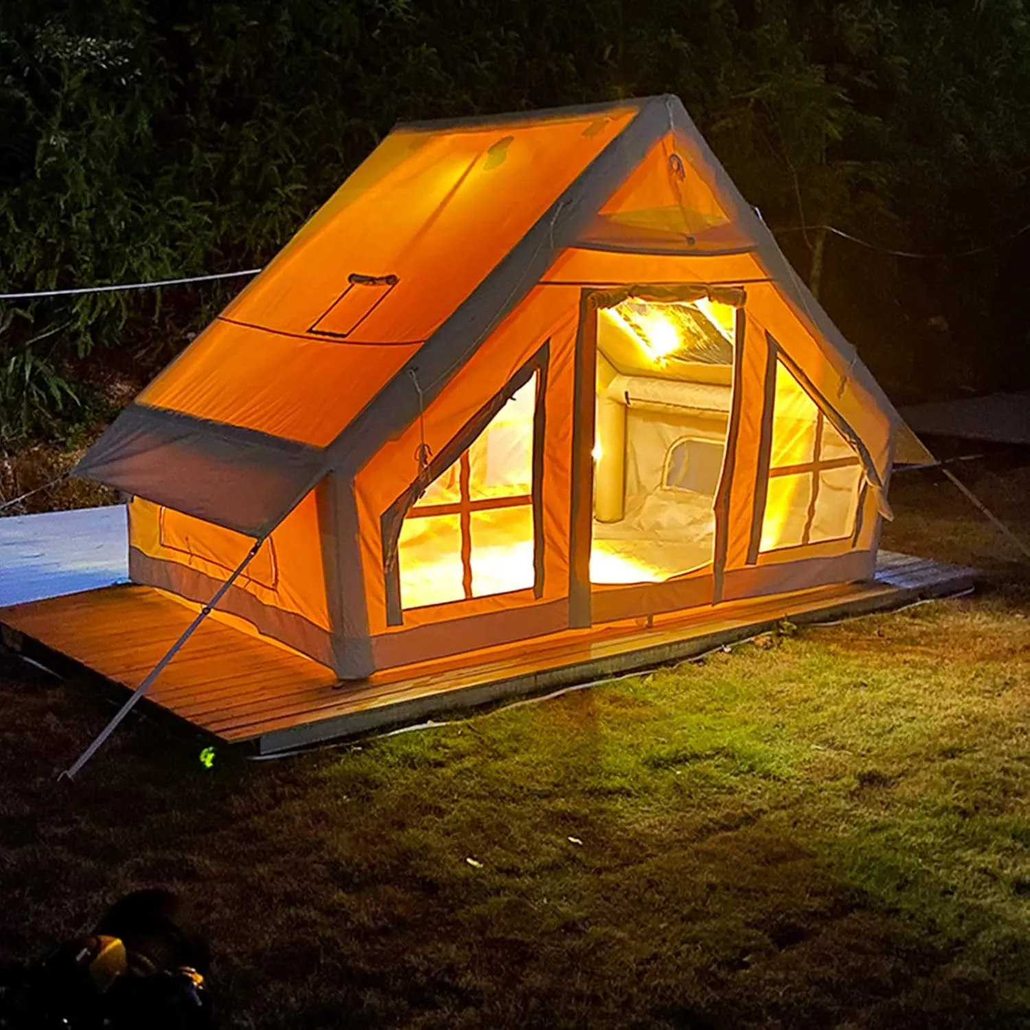 Large Air Tent 4 Season Inflatable Tent for Camping,5-6 Person Outdoor Camping Cabin Tents with Stove Jack Mesh Windows,Easy Setup Waterproof Oxford Tents