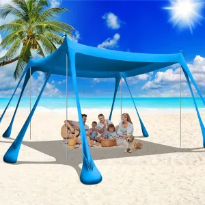 Large Beach Tent Canopy Pop Up Shade 10x10ft Sun Shelter Portable with UPF50  UV Protection 8 Sandbags 4 Aluminum Poles 2 Sand Shovel Ground Pegs Carrying Bag for Outdoor Camping Fishing Yard Picnics