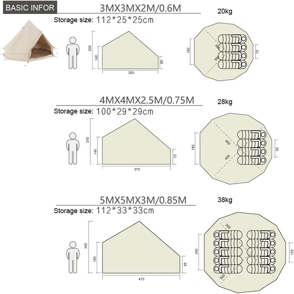 Large Camping Tent Bell Tent with Stove Hole Cotton Canvas Tents Tent 4 Season Indian Tent for Family Camping Outdoor Hunting Interesting, 3M