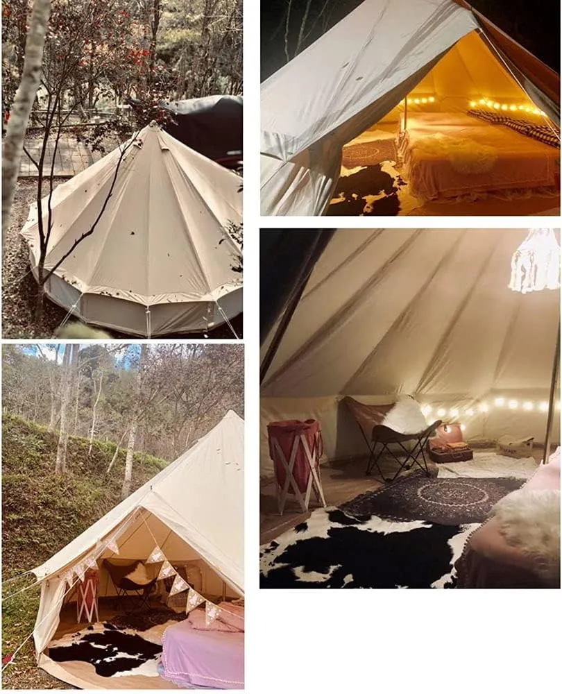 Large Camping Tent Bell Tent with Stove Hole Cotton Canvas Tents Tent 4 Season Indian Tent for Family Camping Outdoor Hunting Interesting, 3M