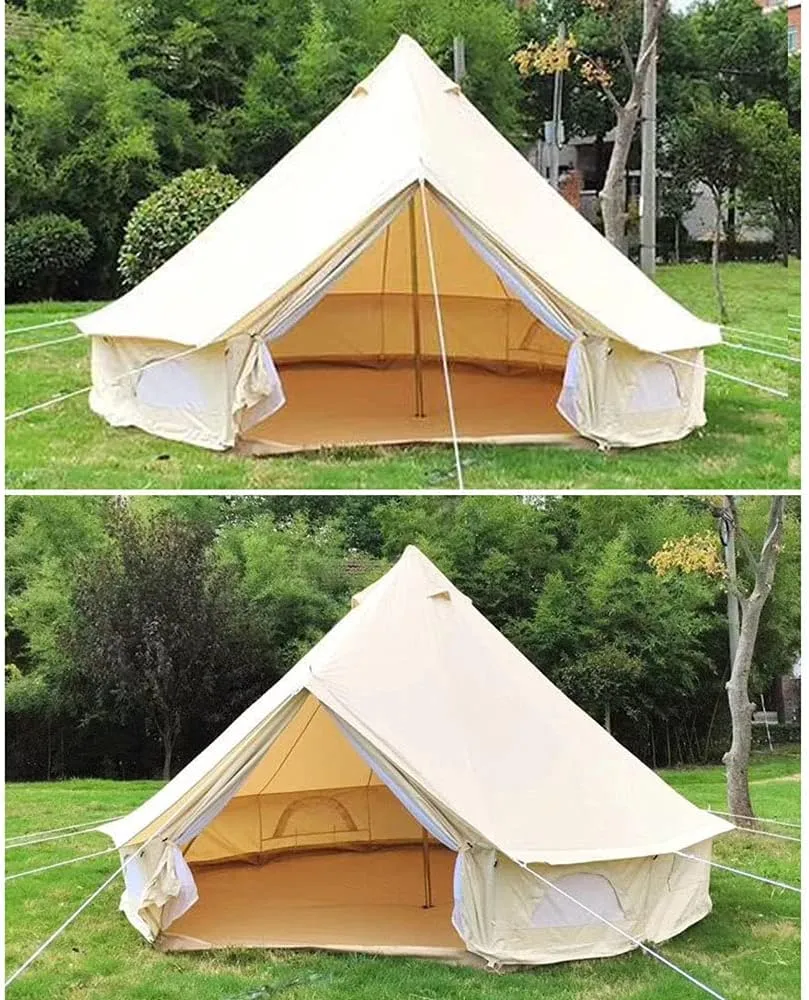 Large Camping Tent Bell Tent with Stove Hole Cotton Canvas Tents Tent 4 Season Indian Tent for Family Camping Outdoor Hunting Interesting, 3M