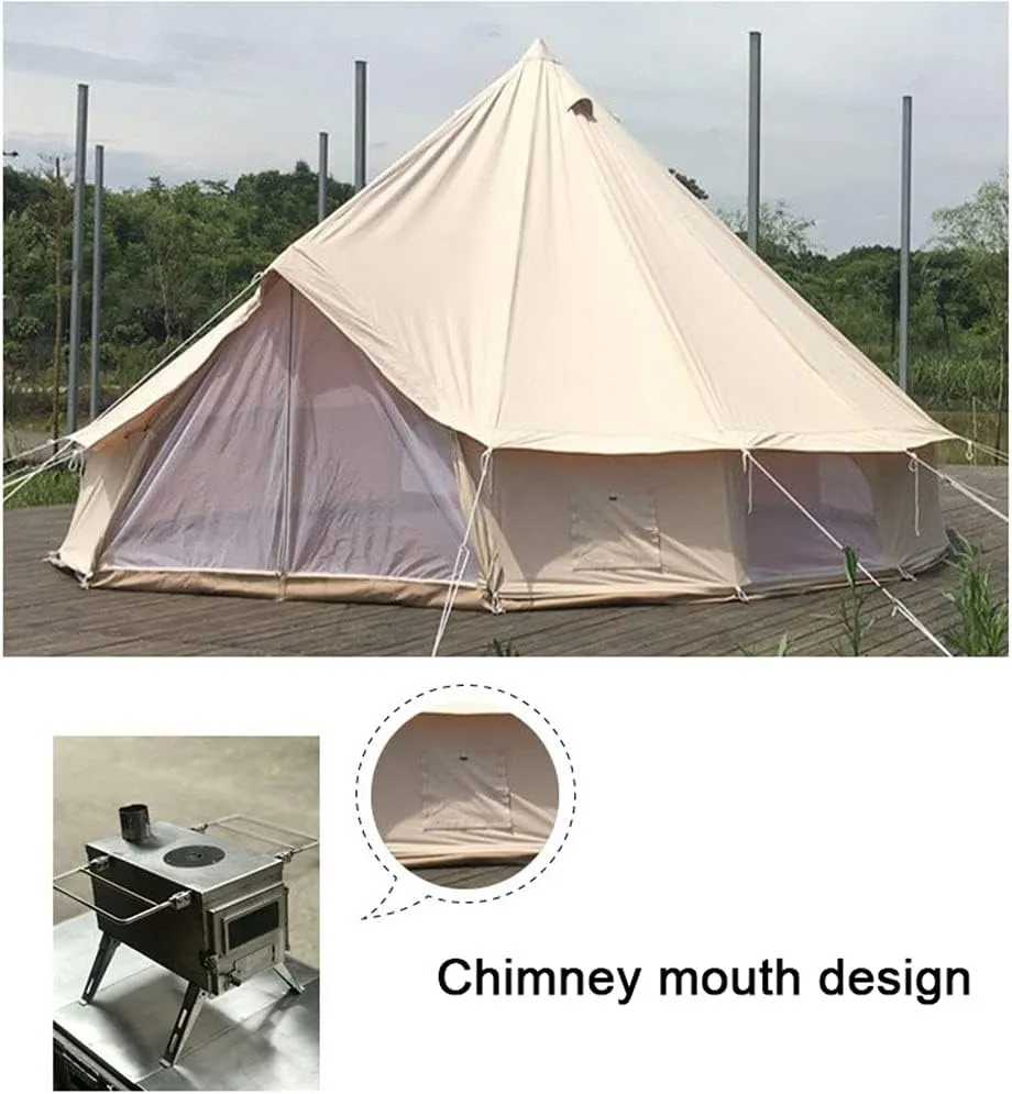 Large Camping Tent Bell Tent with Stove Hole Cotton Canvas Tents Tent 4 Season Indian Tent for Family Camping Outdoor Hunting Interesting, 3M