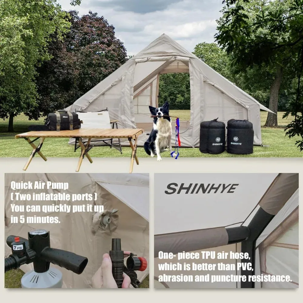 Large Inflatable Camping Tent with Easy-Pitch Setup and Double Mesh Windows
