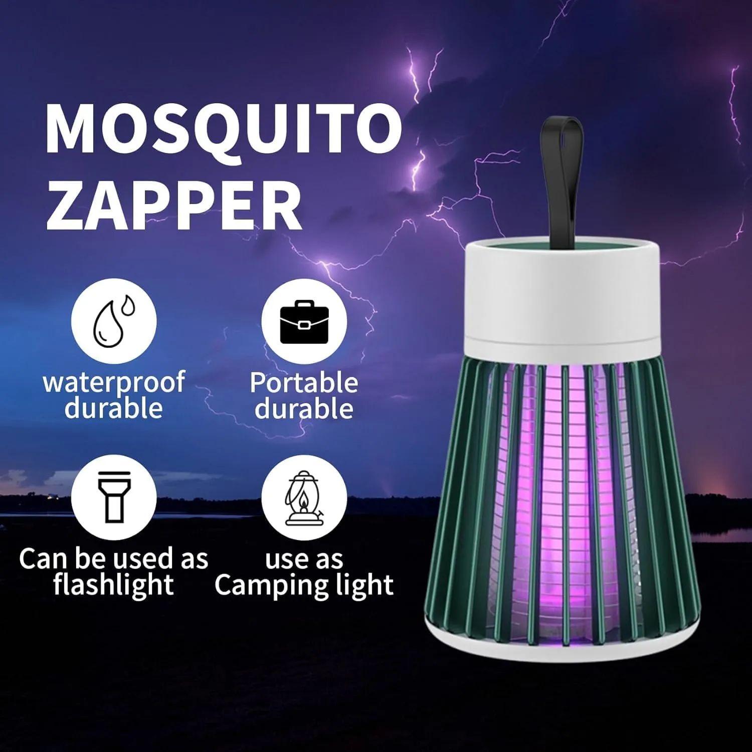 Latino Zap MATA Mosquitos,Latino Zap 2 in 1 Portable Camping Lantern,with USB Charging & Noiseless Operation,Waterproof for Garden, Picnic, Travel (Grey)