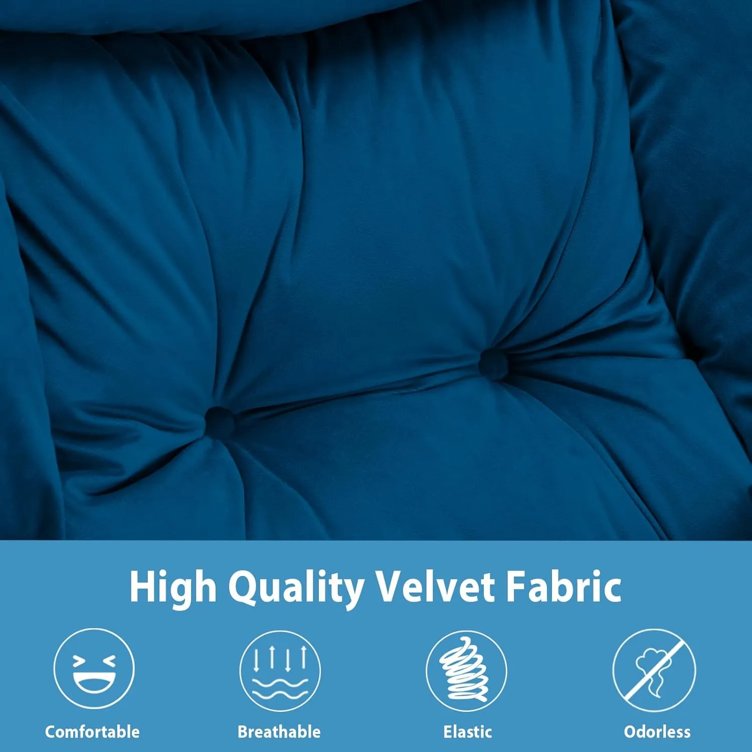 Lazy Chair with Folding Ottoman, Accent Chair Velvet Upholstered with Metal Structure and Non-Slip Pads, Sofa Armchair with Footrest and Side Storage Bag for Dorm, Room, Office, Blue