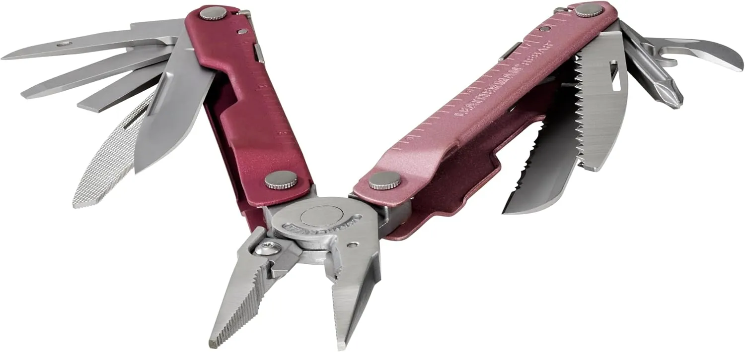 LEATHERMAN, Rebar Multitool with Premium Replaceable Wire Cutters and Saw, Heathered Cranberry with Nylon Sheath