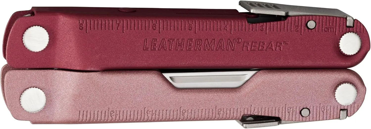 LEATHERMAN, Rebar Multitool with Premium Replaceable Wire Cutters and Saw, Heathered Cranberry with Nylon Sheath