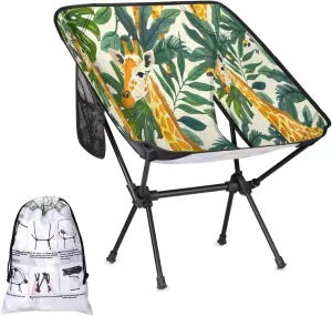 Leaves Giraffe Camping Chairs for Adults Ultralight Folding Chairs Outside Portable Camp Backpacking Chair with Side Pocket Storage Bag Compact Beach Chairs for Hiking Fishing