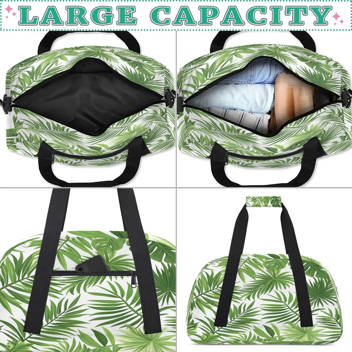 Leaves Palm Tree Kids Overnighter Duffel Bags for Boys, Carry-On Size Sports Gym Bag with Front Zipper Pocket for School Practice or Overnight Travel Weekender Sleepover Tote Bag