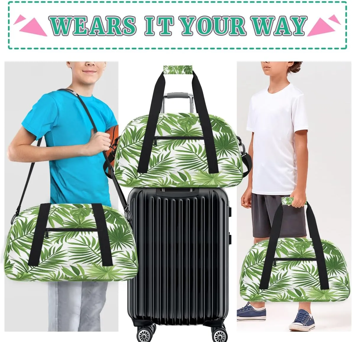 Leaves Palm Tree Kids Overnighter Duffel Bags for Boys, Carry-On Size Sports Gym Bag with Front Zipper Pocket for School Practice or Overnight Travel Weekender Sleepover Tote Bag