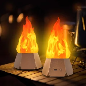 LED Flame Lights, Rechargeable Battery Flameless Candles, Fake Fire with Flickering Flame, LED Night Light for Kids Bedroom Outdoor Camping Party Bar Table Christmas Decorations, 2 Pack