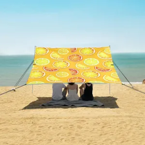 Lemon Grapefruit Orange Beach Camping Tent Sun Shelter for Whole Family, Sliced Fruits Beach Shade Canopy with UPF50  UV Protection,Easy Set Up and Carry,Outdoor Shade for Trips, Fishing, Backya