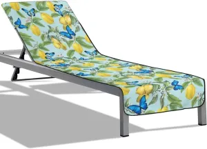 Lemon Leaves Flowers Blue Butterflies Print Beach Chair Towel Cover Waterproof Pool Sunbathing Lawn Lounger Recliner Chairs Towels Covers for Women