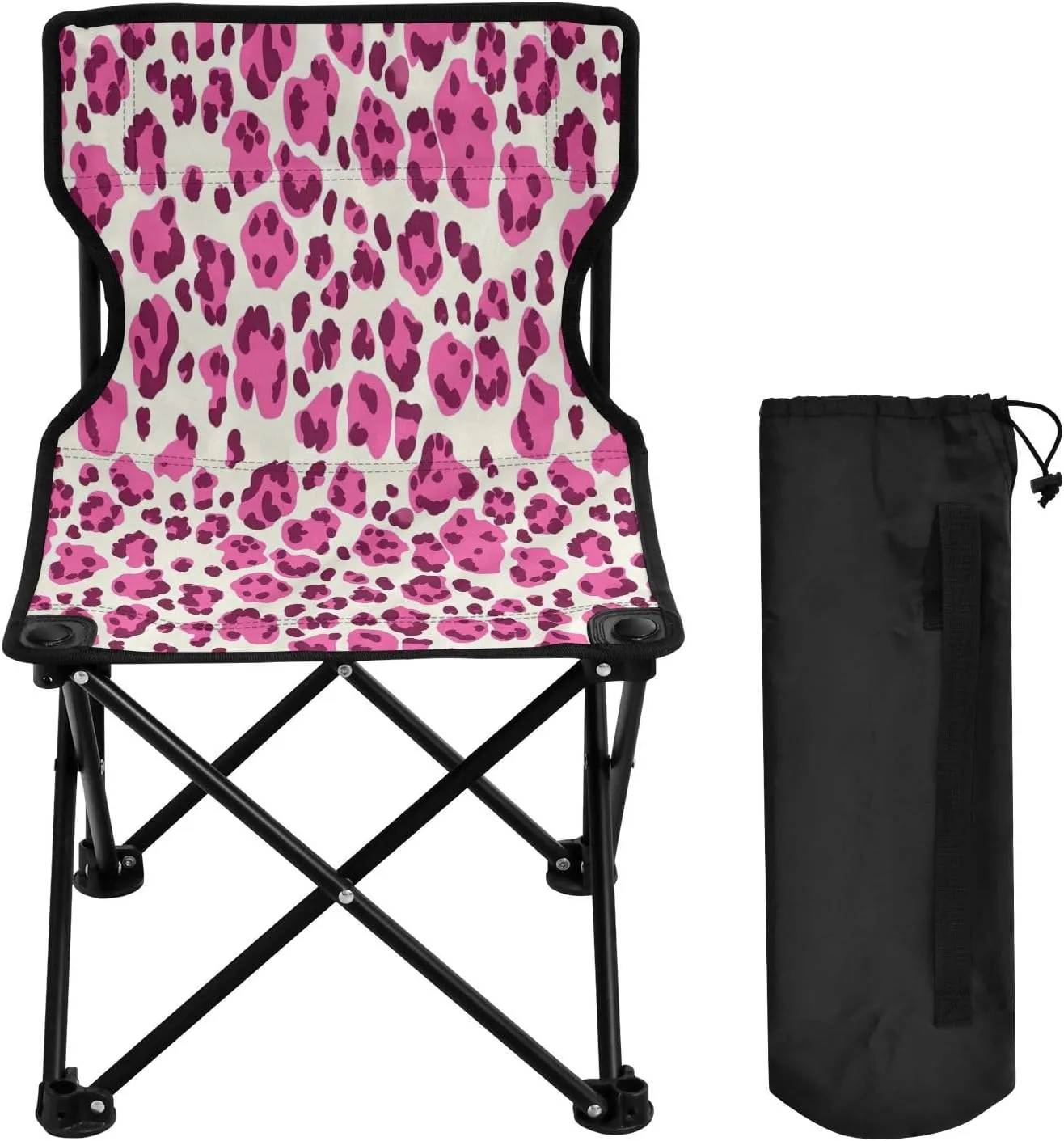 Leopard Portable Outdoor Folding Chair Anti-Slip Padded Oxford Cloth Stool Camping Chair Small for Beach Hiking Fishing Gardening Quad Camp Chair