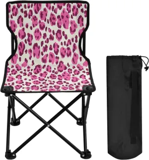 Leopard Portable Outdoor Folding Chair Anti-Slip Padded Oxford Cloth Stool Camping Chair Small for Beach Hiking Fishing Gardening Quad Camp Chair