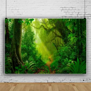 Leowefowa Green Forest Photography Backdrop 12x8ft Spring Mistery Forest Nature Scenery Background Jungle Wood Landscape Green Grassland Camping Outdoor Party Banner Decor Supplies Prop