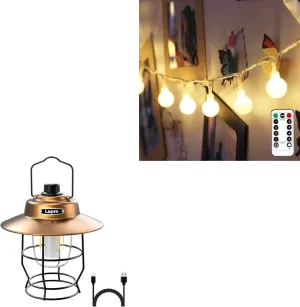 Lepro Bundle - Vintage LED Camping Lantern & Battery Operated Globe String Lights with Remote