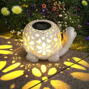 LESES Solar Lantern Lights, Turtle Outdoor Lantern with Waterproof LED Garden Light, Decorative Lanterns Table Lamp for Patio Yard Garden Decor Outside Clearance Gifts for Birthday Grandma - White