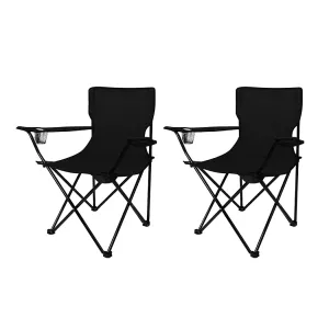 Levede 2Pcs Camping Chairs Folding Arm Black-QLD_Rural