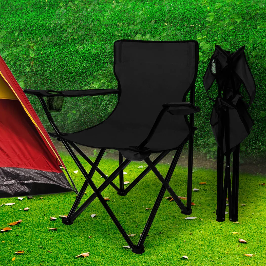 Levede 2Pcs Camping Chairs Folding Arm Black-QLD_Rural