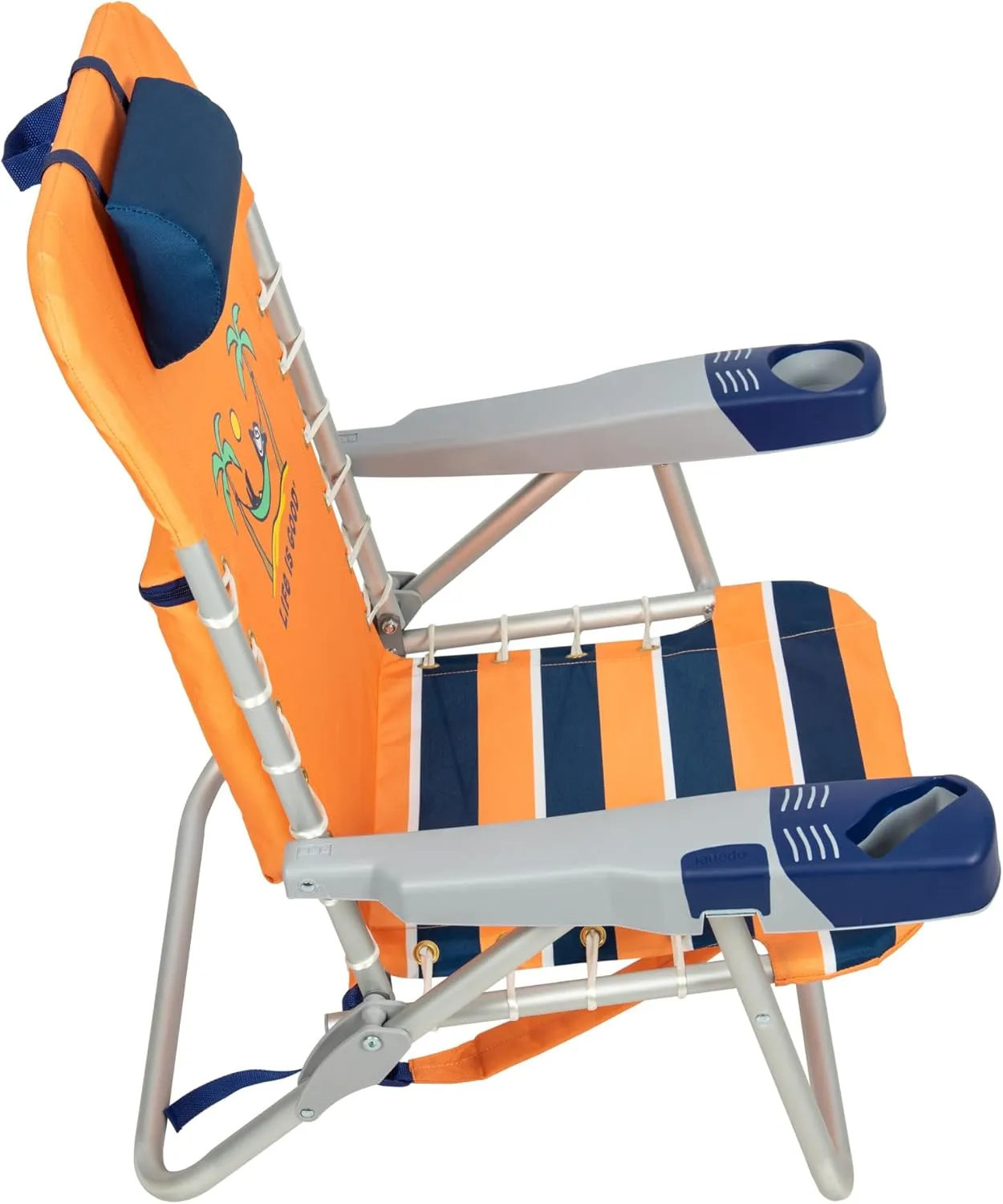 Life is Good 4-Position Lace-up Backpack Beach Chair with Pillow, Cup and Phone Holder, Canyon Orange
