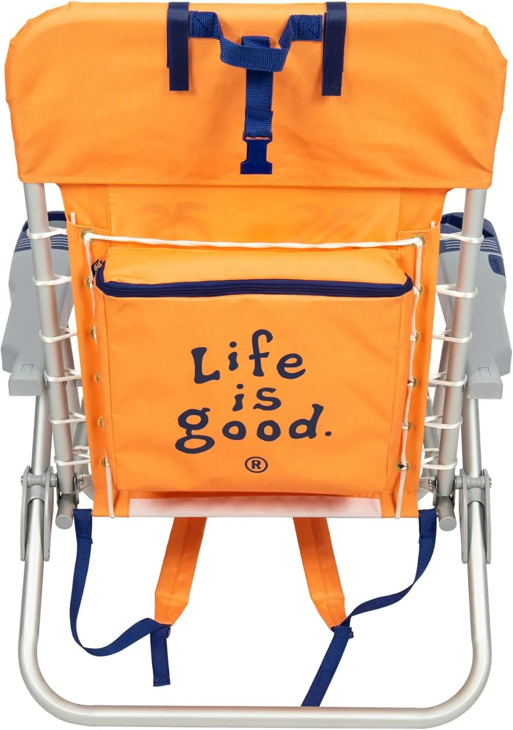 Life is Good 4-Position Lace-up Backpack Beach Chair with Pillow, Cup and Phone Holder, Canyon Orange