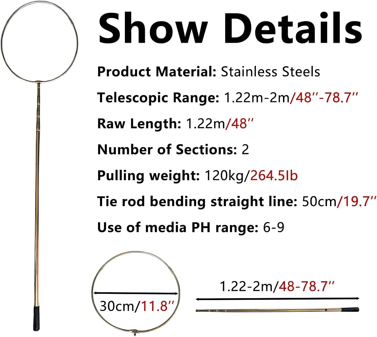 Lifesaving Pole Marine Emergency Saving Pole, Multi-use Safety Salvage Rods for Water Parks, Speedboat, Vacation Villages, Lightweight Rescue Pole for Drowning Swimmers(Life Hook 2m/79in tel