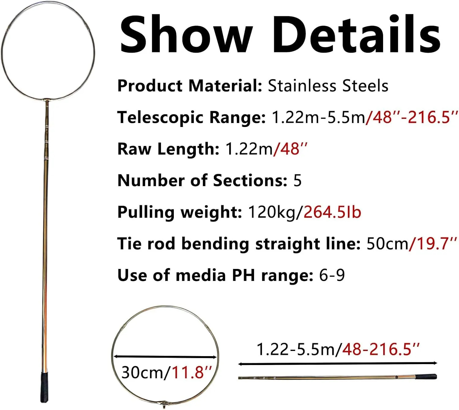 Lifesaving Pole Marine Emergency Saving Pole, Multi-use Safety Salvage Rods for Water Parks, Speedboat, Vacation Villages, Lightweight Rescue Pole for Drowning Swimmers(Life Hook 5.5m/216.5i