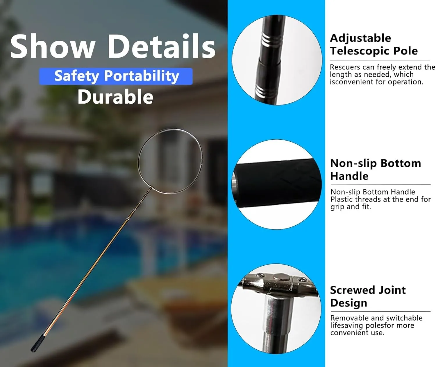 Lifesaving Pole Marine Emergency Saving Pole, Multi-use Safety Salvage Rods for Water Parks, Speedboat, Vacation Villages, Lightweight Rescue Pole for Drowning Swimmers(Life Hook 5.5m/216.5i