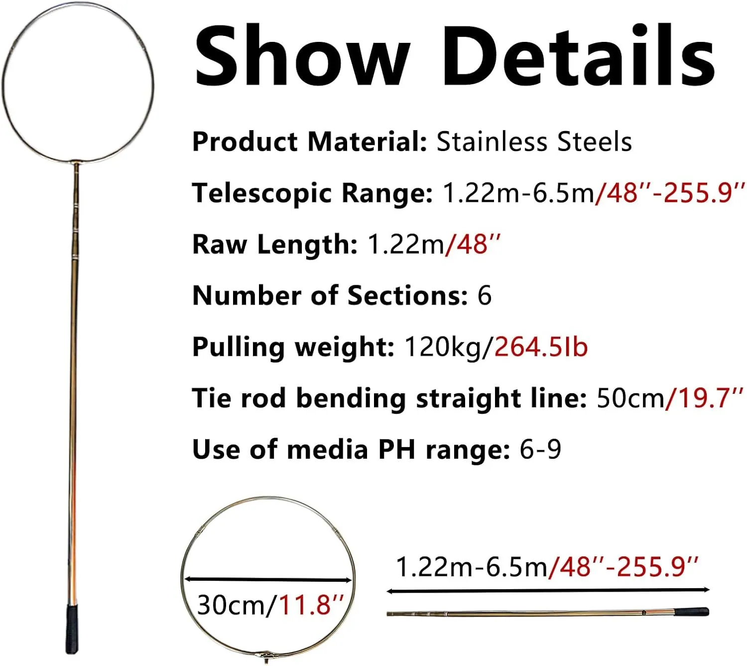 Lifesaving Pole Safety Emergency Hook Pole for Water Parks, Professional Salvage Rods/Marine Telescopic Pole, Lightweight Rescue Pole for Drowning Swimmers/Cleaning Walls(Life Hook 6.5m/255.