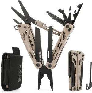 Light Seeking multitool 20-in-1 EDC Multi tool with Needle Nose Pliers and Wire Stripper Tools, Gifts for Men, Survival and Camping Gear, D2 Steel, sand (Light Seeking D2 steel, sand)