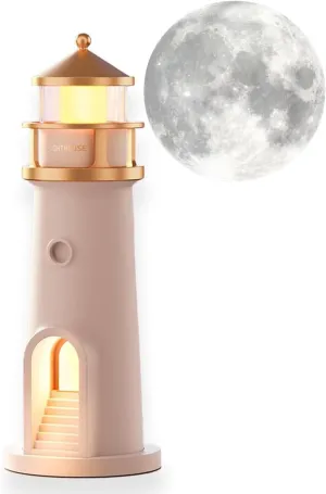 Lighthouse Lamp with Moon Cordless Table Lamps Night Lamp Remote Control Bluetooth Rechargeable Moon Projection Lantern Desktop Creative Decor Gifts for Kids, Mother, Gifts, Bedroom, Nursery