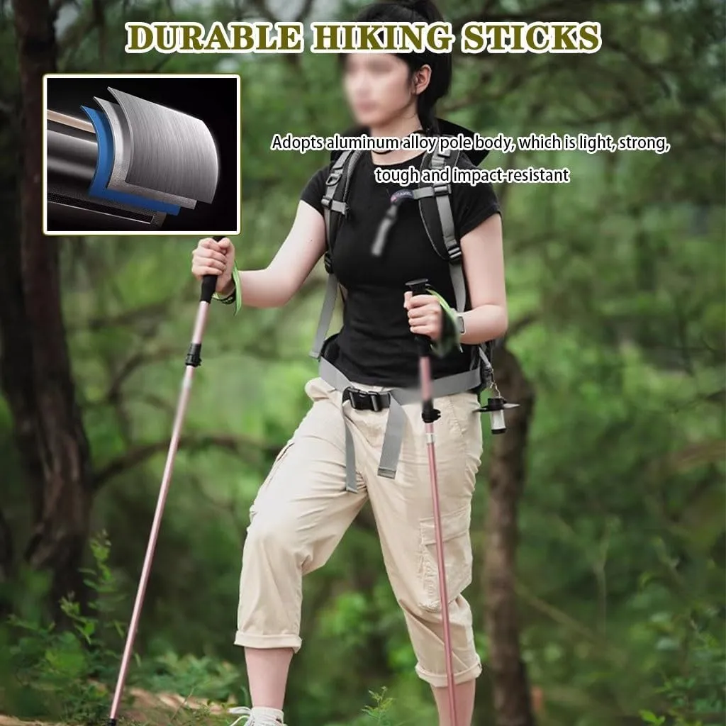 Lightweight Aluminum Alloy Trekking Pole, 5-Section Foldable and Retractable, Walking Sticks with EVA Handle   Metal Buckle, with Accessory Bag