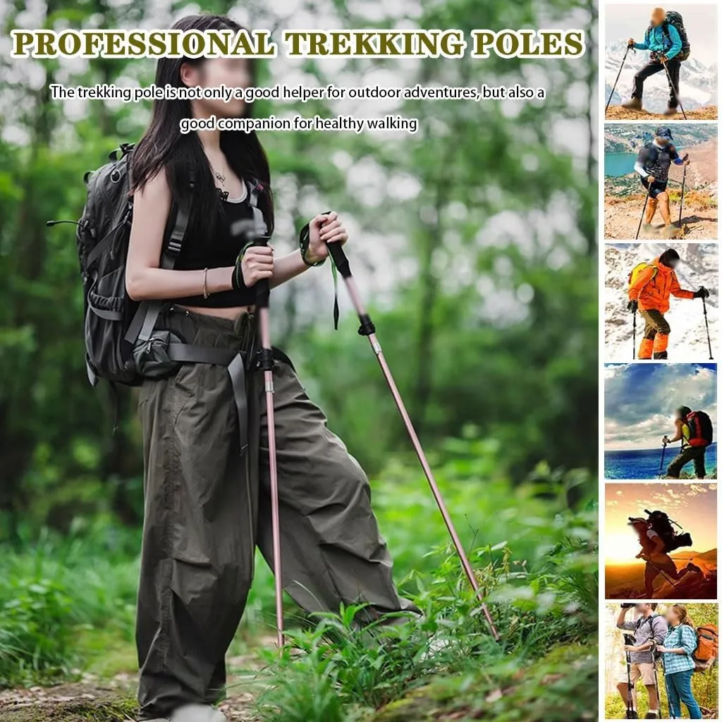 Lightweight Aluminum Alloy Trekking Pole, 5-Section Foldable and Retractable, Walking Sticks with EVA Handle   Metal Buckle, with Accessory Bag