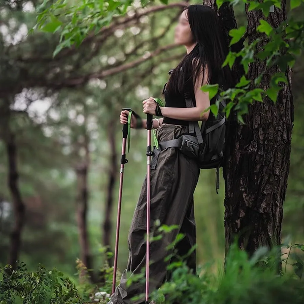 Lightweight Aluminum Alloy Trekking Pole, 5-Section Foldable and Retractable, Walking Sticks with EVA Handle   Metal Buckle, with Accessory Bag